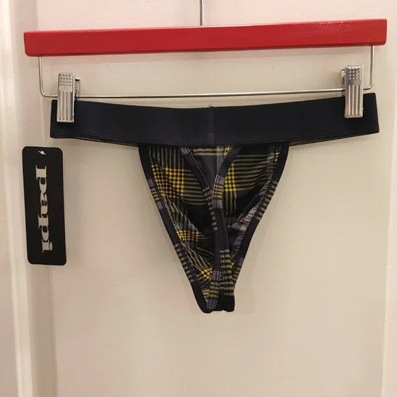 Papi Navy & Yellow Plaid Thong - Small - Picture 3 of 5